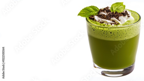 Delicious green drink topped with whipped cream and mint leaves, perfect for refreshing summer moments.