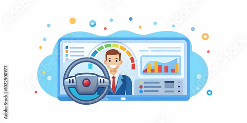 Futuristic Dashboard Macro View: Energy Levels & Performance Metrics with Excited Driver - Technology & Emotion in Driving | Photo Stock Concept