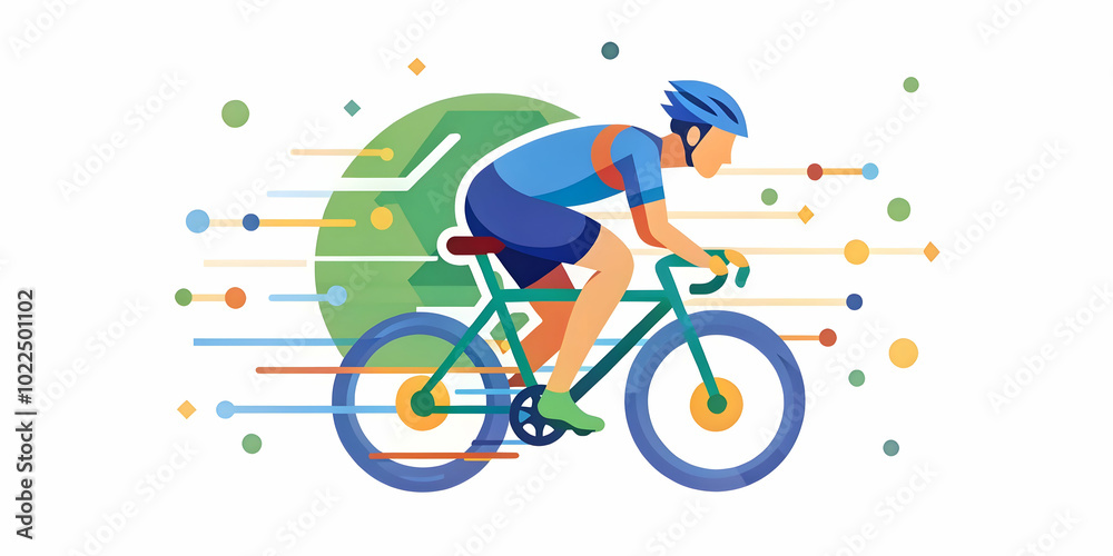 Abstract Cyclist with Digital Wheels: Motion Blurred Shot of a Bicyclist Against Soft Abstract Background with Spinning Circuits & Bokeh Lights, Merging Tech & Exercise in a Milestone Moment in German Abstract Cyclist with Digital Wheels: Motion Blurred Shot of a Bicyclist Against Soft Abstract Background with Spinning Circuits & Bokeh Lights, Merging Tech & Exercise in a Milestone Moment in German