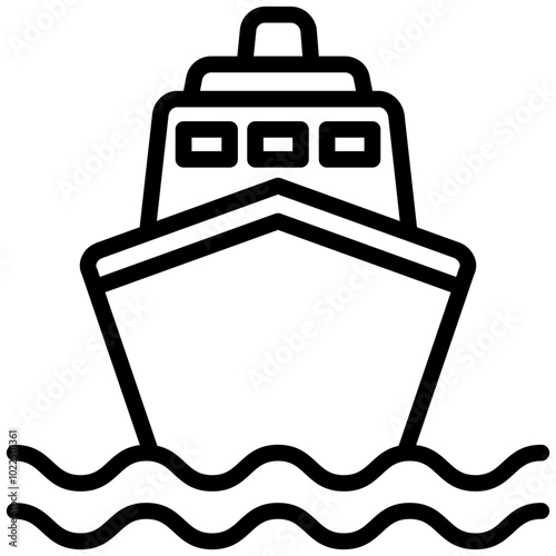 Ship Icon, Black And White Outline Icon Symbol.