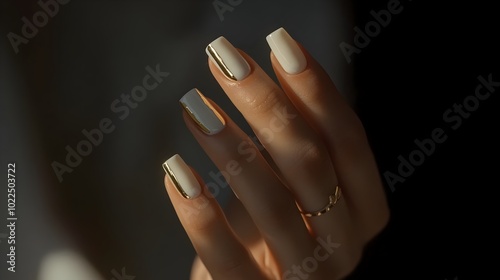 Elegant Minimalist Nail Design with Gold Stripe Manicure