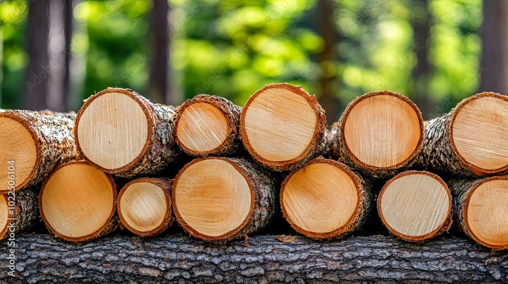 Stacked logs in a forest setting. Stacked logs in a forest setting.