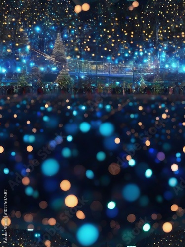 Festive atmosphere of the New Year. Multicolored Christmas lights on winter city streets. New Year's background for creativity