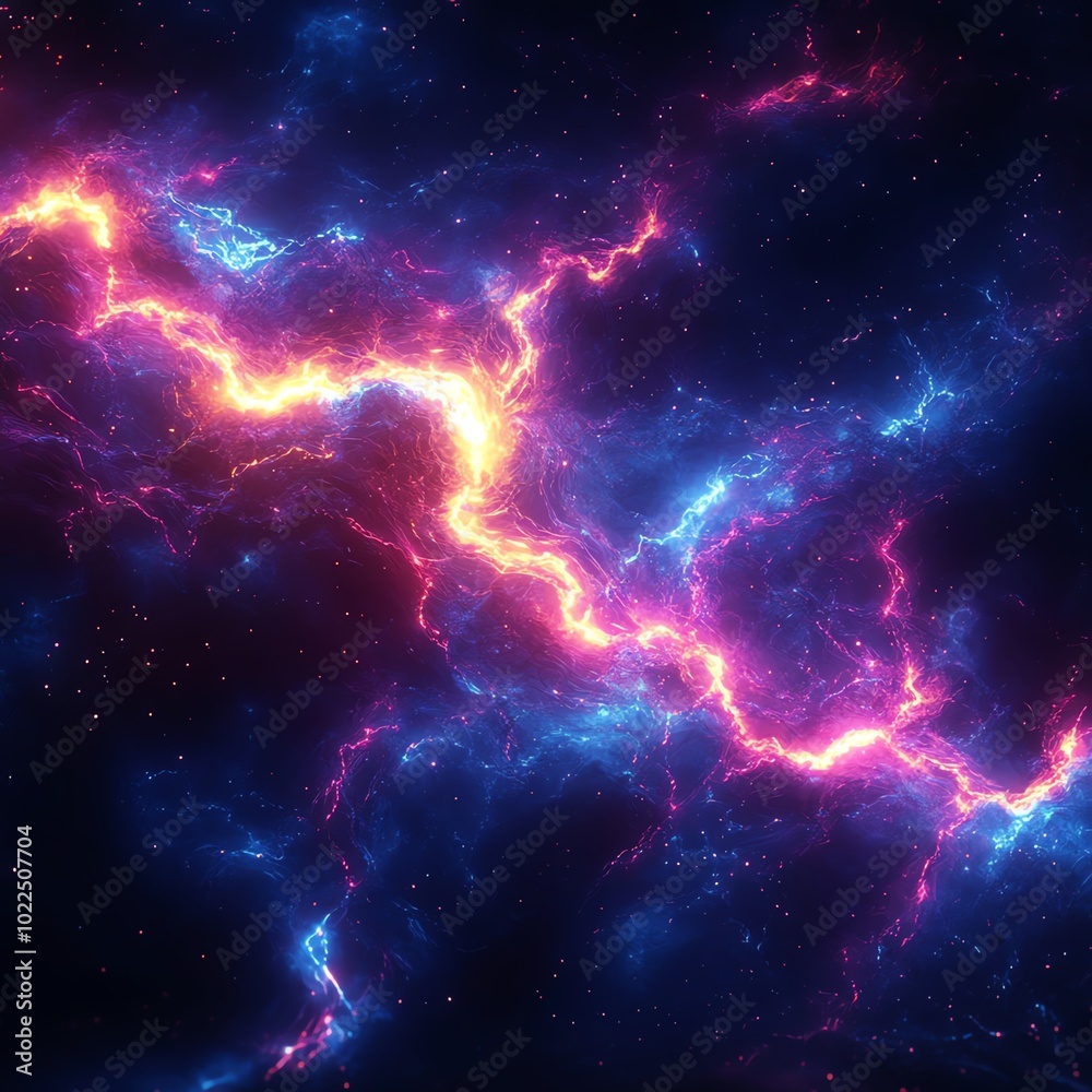 Abstract cosmic energy streams in vibrant blue and pink.