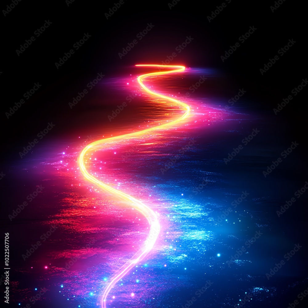 Obraz premium Abstract glowing path with colorful light streaks.