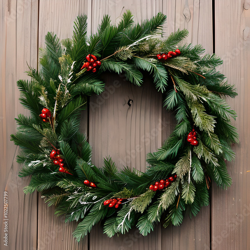Christmas wreath on the front door. New Year's decor