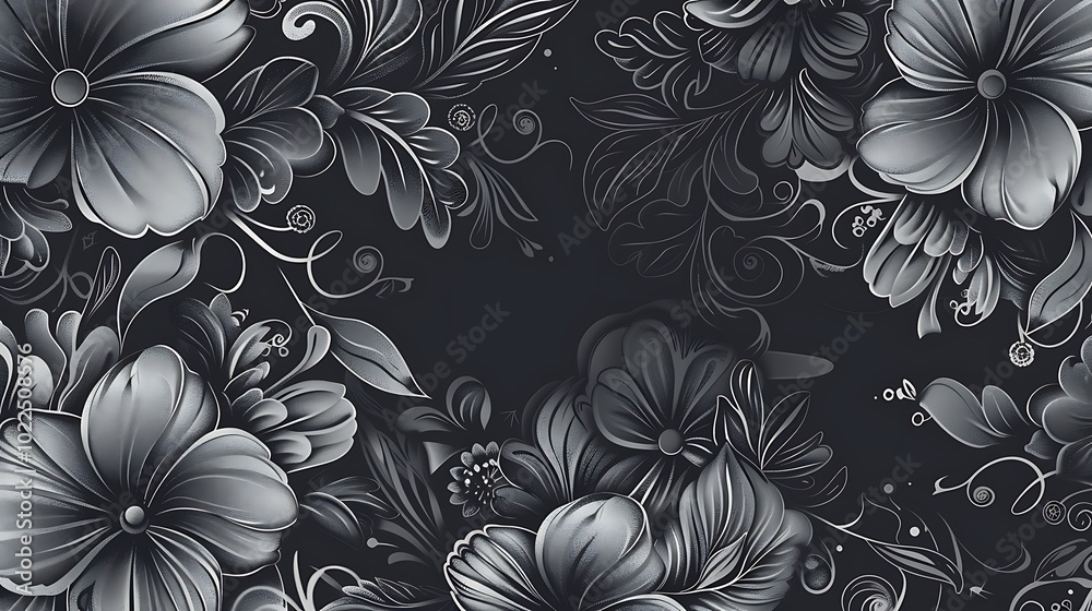 custom made wallpaper toronto digitalA detailed black and gray tattoo art design featuring intricate floral patterns with delicate shading, creating a soft yet bold aesthetic. 8k UHD, suitable for high-quality printing or digital