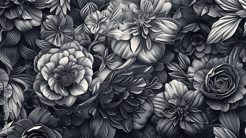 Wallpaper Mural A detailed black and gray tattoo art design featuring intricate floral patterns with delicate shading, creating a soft yet bold aesthetic. 8k UHD, suitable for high-quality printing or digital  Torontodigital.ca