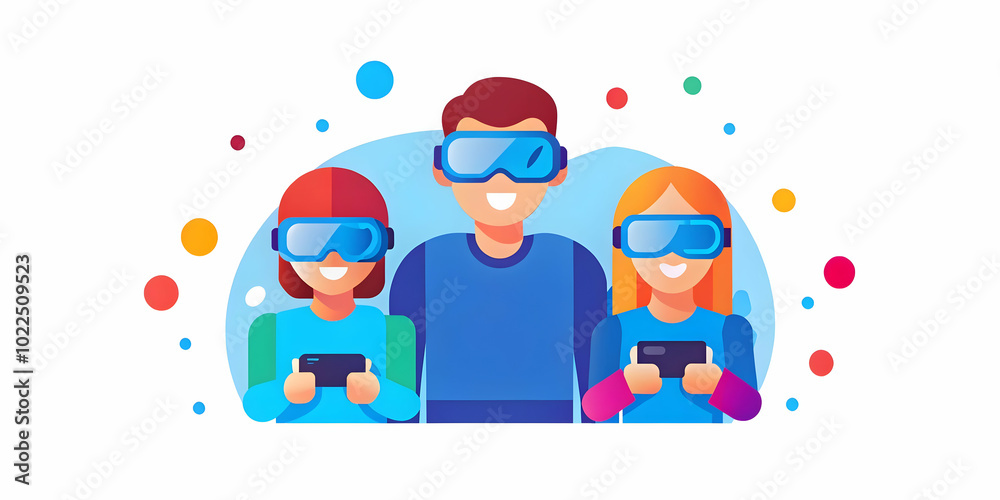 Family Engaged in Virtual Reality Gaming with Bokeh Neon Lights: A Dynamic Photo Stock Concept Capturing Joyful Technology Moments Family Engaged in Virtual Reality Gaming with Bokeh Neon Lights: A Dynamic Photo Stock Concept Capturing Joyful Technology Moments