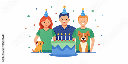 Family Celebrating Dog's Birthday with Cake: Candid Capture of Joy and Love in Pet-Friendly Celebrations | Stock Photo Concept