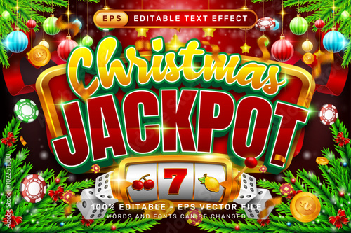 christmas jackpot 3d text effect and editable text effect with christmas background