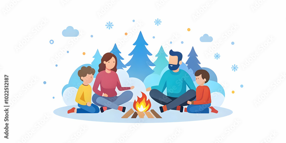 Candid Capture of a Family Around a Campfire at Dusk: Warm Glow, Relaxed Conversations, Nature's Embrace Candid Capture of a Family Around a Campfire at Dusk: Warm Glow, Relaxed Conversations, Nature's Embrace