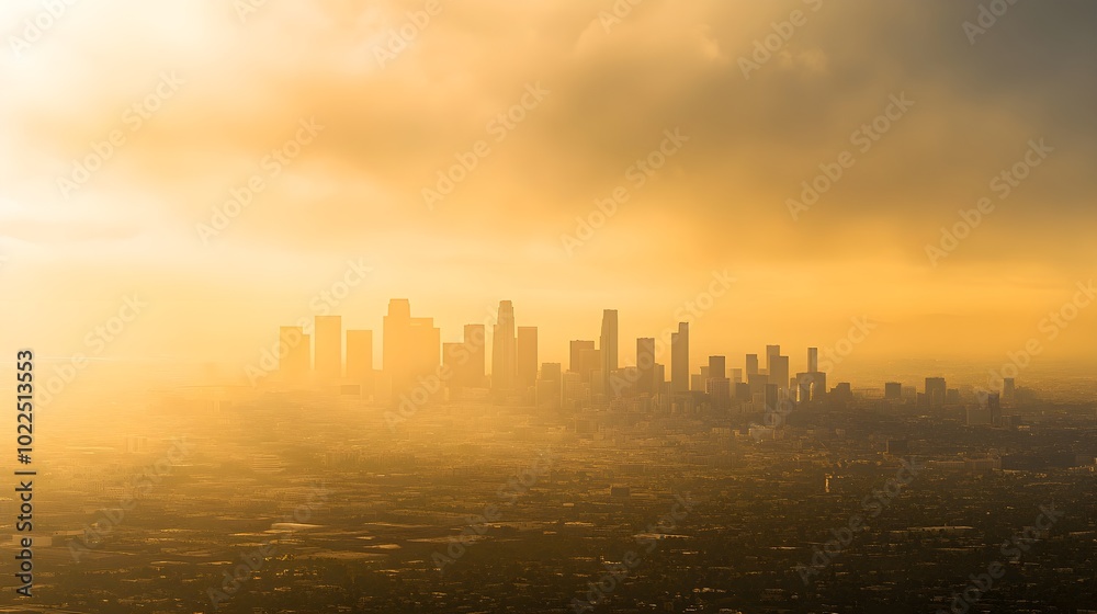 Obraz premium Dense Smog Hanging Over Urban City Skyline