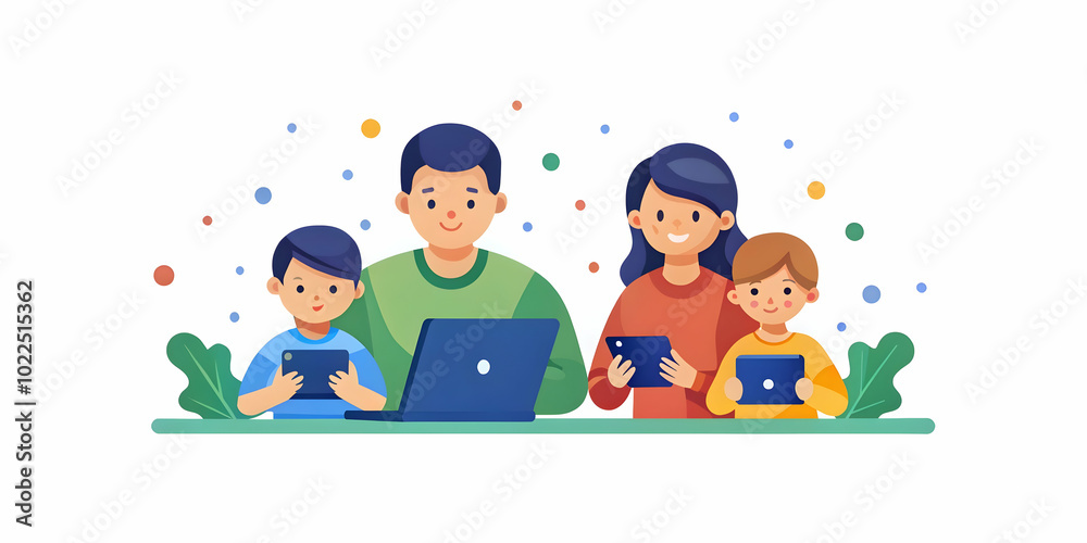 Children Teaching Parents to Use Gadgets: Creative Family Bonding Through Technology with Soft Abstract Background in Stock Photo Children Teaching Parents to Use Gadgets: Creative Family Bonding Through Technology with Soft Abstract Background in Stock Photo