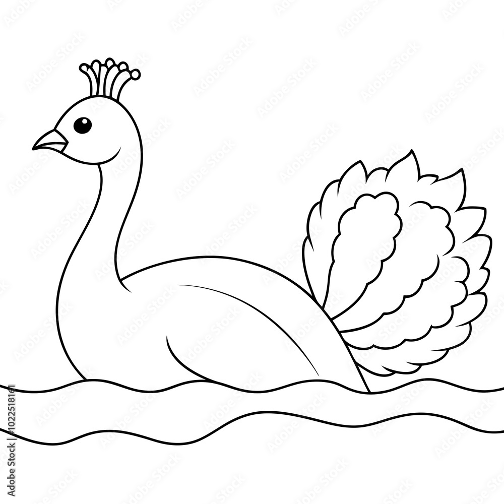 Fototapeta premium peacock-swimming line art
