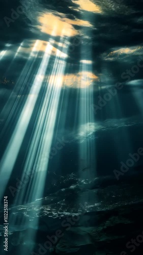 Wallpaper Mural Underwater sun rays filtering through water in serene ocean scene Torontodigital.ca