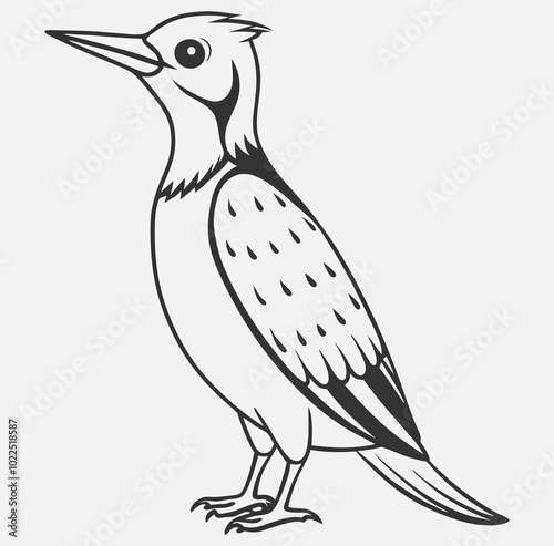 woodpecker-bird standing line art