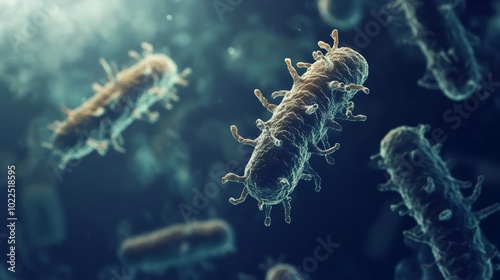Invisible threat, microscopic view of airborne bacteria and viruses in the air we breathe, highlighting the importance of health hygiene