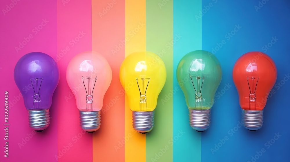 Colorful light bulbs on a vibrant background, symbol of creativity and innovation Colorful light bulbs on a vibrant background, symbol of creativity and innovation