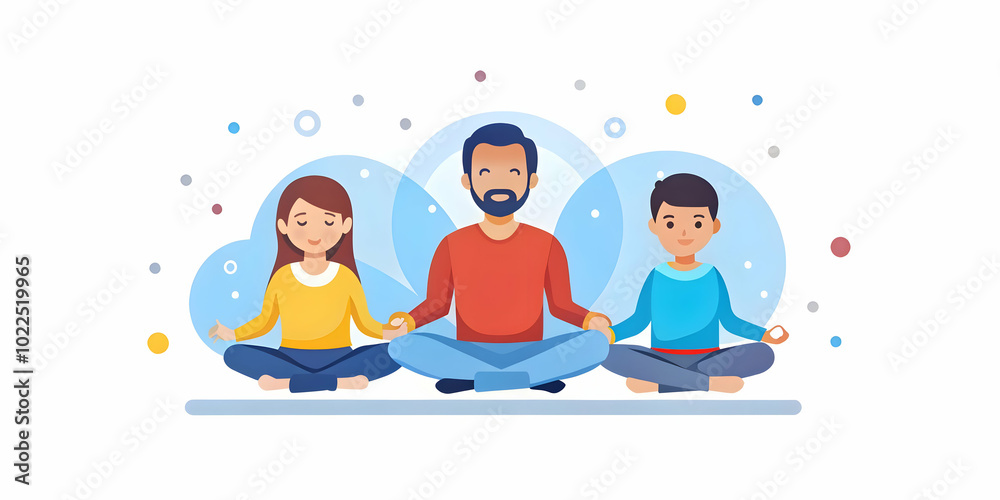 Family Meditating Together with Digital Mindfulness Apps in a Serene Bokeh Background - Emphasizing Bonding, Well-being, and Technology in Stock Photography Family Meditating Together with Digital Mindfulness Apps in a Serene Bokeh Background - Emphasizing Bonding, Well-being, and Technology in Stock Photography