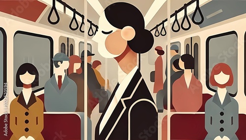 office worker woman commuting on train