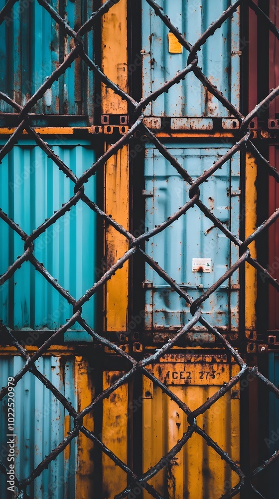 Colorful Shipping Containers Behind a Fence Colorful Shipping Containers Behind a Fence