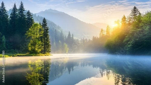 Serene Sunrise Over Calm Lake Reflections