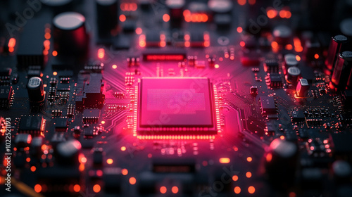 microprocessor with intricate circuit lines, symbolizing the core of modern computing technology, innovation, and digital connectivity. Represents the foundation of AI, automation, and future tech photo