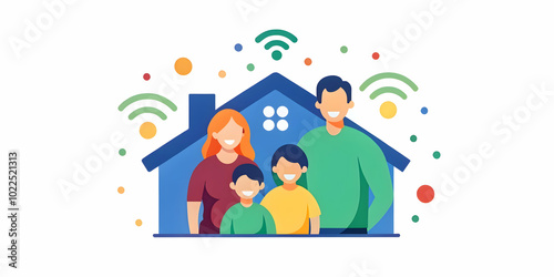 Family Engaging in Smart Home Activities: Soft Abstract Lights Illustrating Technology Integration in Daily Life - Photo Stock Concept