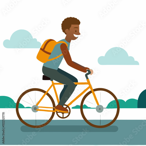 Boy riding bike in park, Happy cyclis,t Healthy activity, City transportation 
