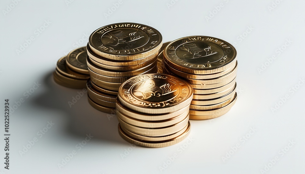 Shiny Metallic Coins in a Stacked Arrangement Shiny Metallic Coins in a Stacked Arrangement