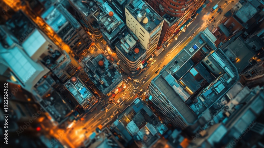Aerial view of a bustling cityscape at night, showcasing vibrant lights and intricate architecture in an urban environment. Aerial view of a bustling cityscape at night, showcasing vibrant lights and intricate architecture in an urban environment.