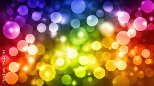 A vibrant, colorful background featuring glowing circles in various sizes and hues.