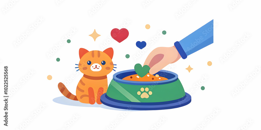 Abstract Cat Feeding Time Concept: Soft Abstract Background Showcasing a Hand Gently Placing Food in a Cat Dish, Capturing the Emotion of Love and Care for Pets During Feeding Moments. Abstract Cat Feeding Time Concept: Soft Abstract Background Showcasing a Hand Gently Placing Food in a Cat Dish, Capturing the Emotion of Love and Care for Pets During Feeding Moments.