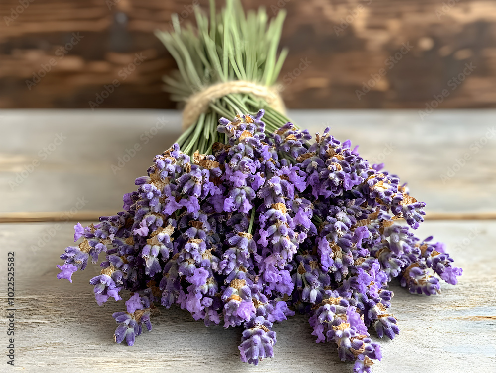 Obraz premium Fresh Organic Lavender Bouquet in Rustic Natural Beauty for Home Decor and Aromatherapy