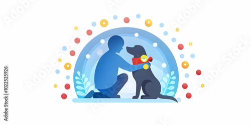 Silhouette of a Person Hugging a Dog with Calming Bokeh Lights - A Soft Focus Image Symbolizing Pet Therapy's Healing Power in Photo Stock