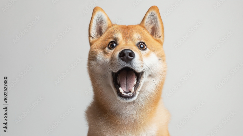 A studio portrait of a funny and excited dog with a shocked or surprised expression. A studio portrait of a funny and excited dog with a shocked or surprised expression.