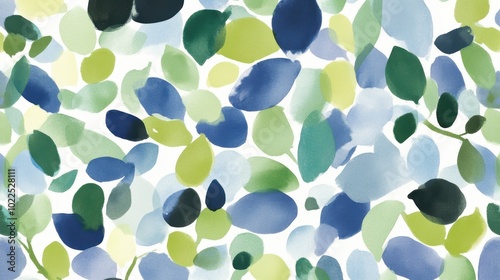 Abstract watercolor foliage pattern in cool tones