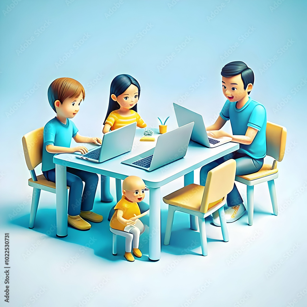 Parents Teaching Children to Code on Laptops: A Candid Image of Family Bonding and Learning Through Technology at the Dining Table Parents Teaching Children to Code on Laptops: A Candid Image of Family Bonding and Learning Through Technology at the Dining Table