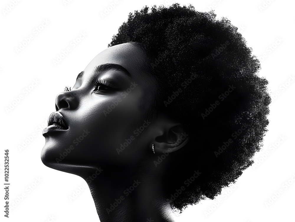 Elegant Silhouette of a Black Woman with Afro Hairstyle in Artistic Photography Elegant Silhouette of a Black Woman with Afro Hairstyle in Artistic Photography