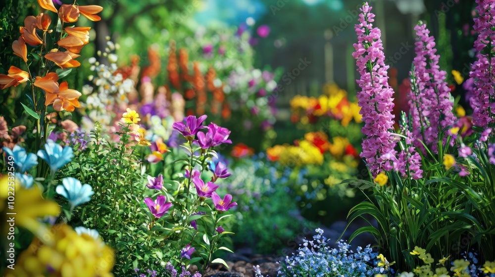 Obraz premium a vibrant garden featuring artificial flowers that mimic natural beauty