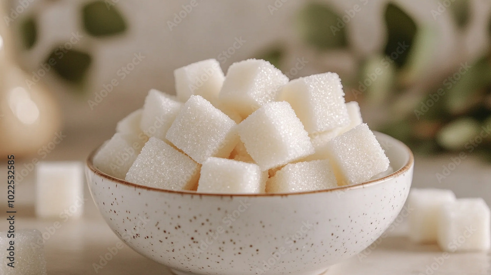 bowl filled with white sugar cubes sits on a clean, minimalistic surface, inviting thoughts of simplicity, purity, and refinement. The empty caption space symbolizes openness to interpretation and per bowl filled with white sugar cubes sits on a clean, minimalistic surface, inviting thoughts of simplicity, purity, and refinement. The empty caption space symbolizes openness to interpretation and per