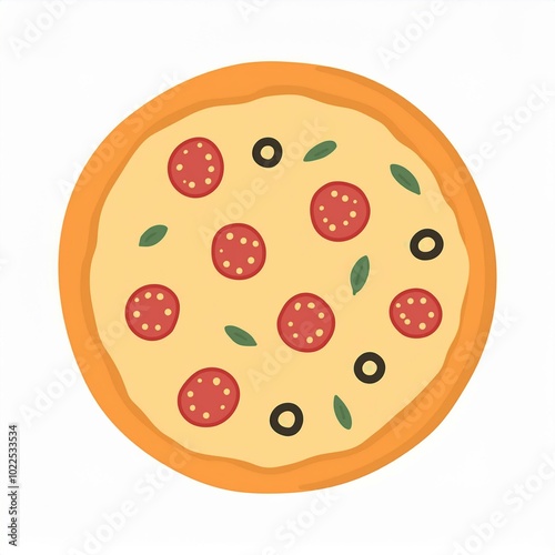 whole round pizza illustration isolated on white