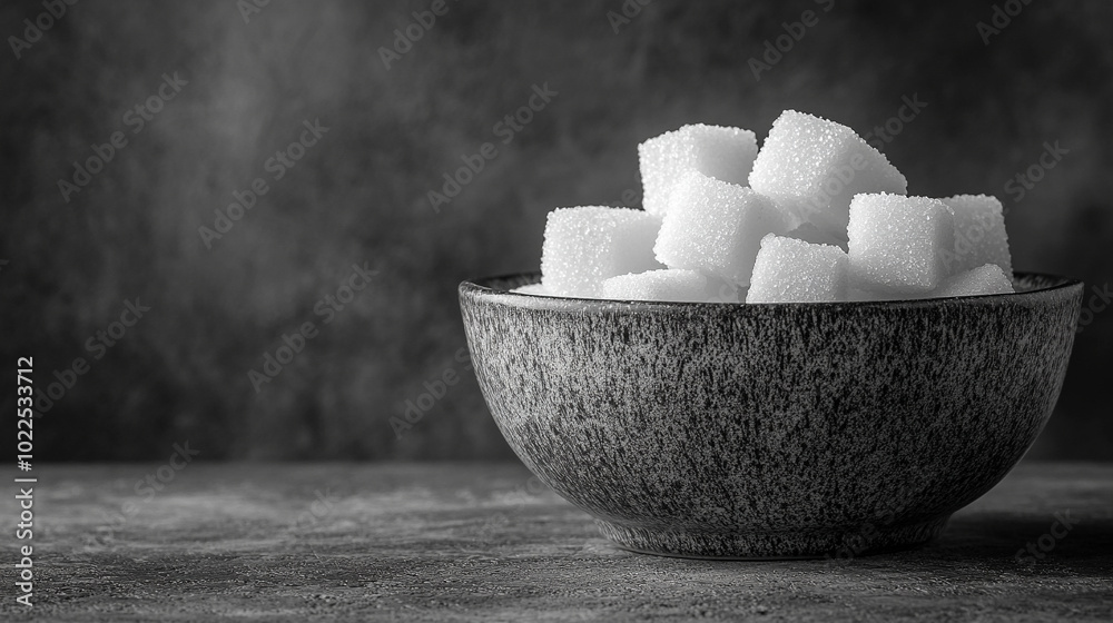 bowl filled with white sugar cubes sits on a clean, minimalistic surface, inviting thoughts of simplicity, purity, and refinement. The empty caption space symbolizes openness to interpretation and per bowl filled with white sugar cubes sits on a clean, minimalistic surface, inviting thoughts of simplicity, purity, and refinement. The empty caption space symbolizes openness to interpretation and per