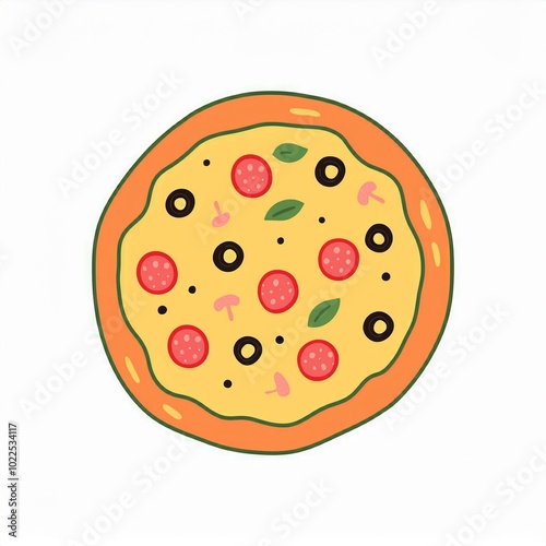 whole round pizza illustration isolated on white