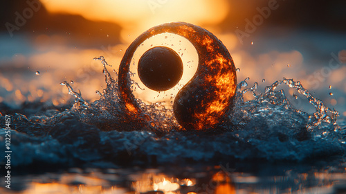 yin-yang symbol, where red fire and blue water elements intertwine. This image symbolizes the balance of opposing forces, harmony in nature, and duality in existence photo