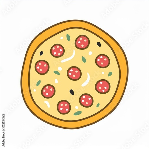 whole round pizza illustration isolated on white