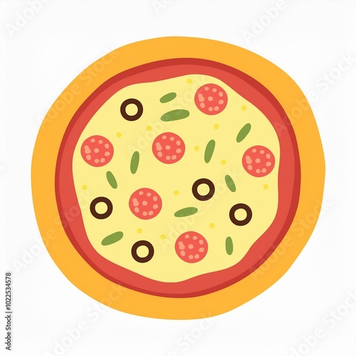 whole round pizza illustration isolated on white