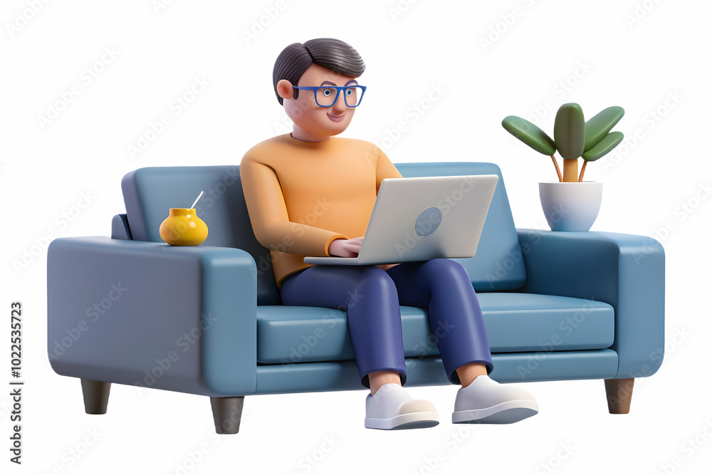 Bokeh Digital Art of a Remote Worker Relaxing on a Sofa with Laptop - Soft Lighting Highlights Comfort and Productivity at Home Bokeh Digital Art of a Remote Worker Relaxing on a Sofa with Laptop - Soft Lighting Highlights Comfort and Productivity at Home