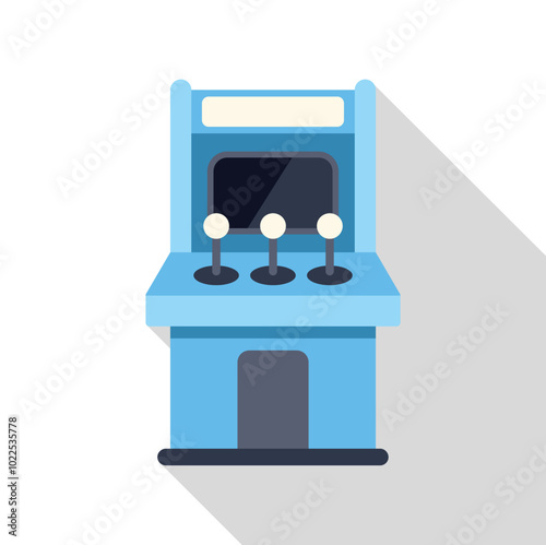 Simple vector illustration of a blue arcade game machine with three joysticks and a long shadow